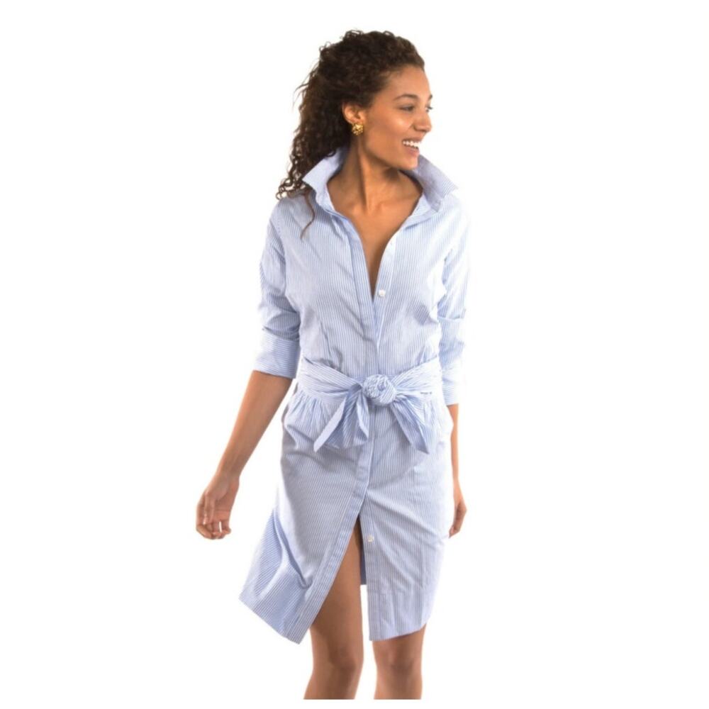Gretchen Scott Designs Light Blue Pinstripe Shirt Dress